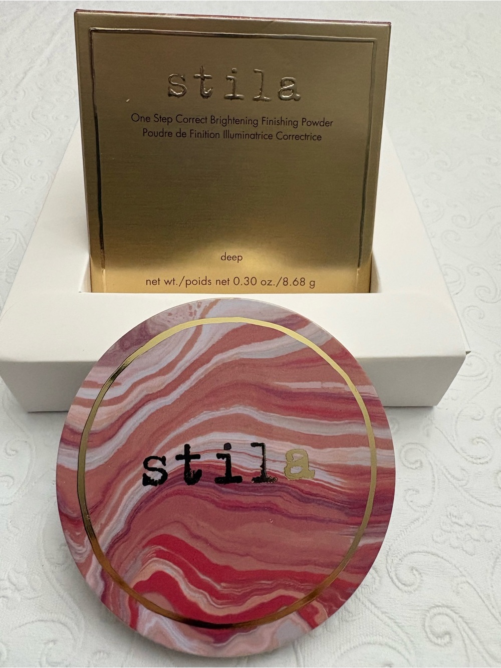 Stila Pink and White Marble Finishing Powder Compact